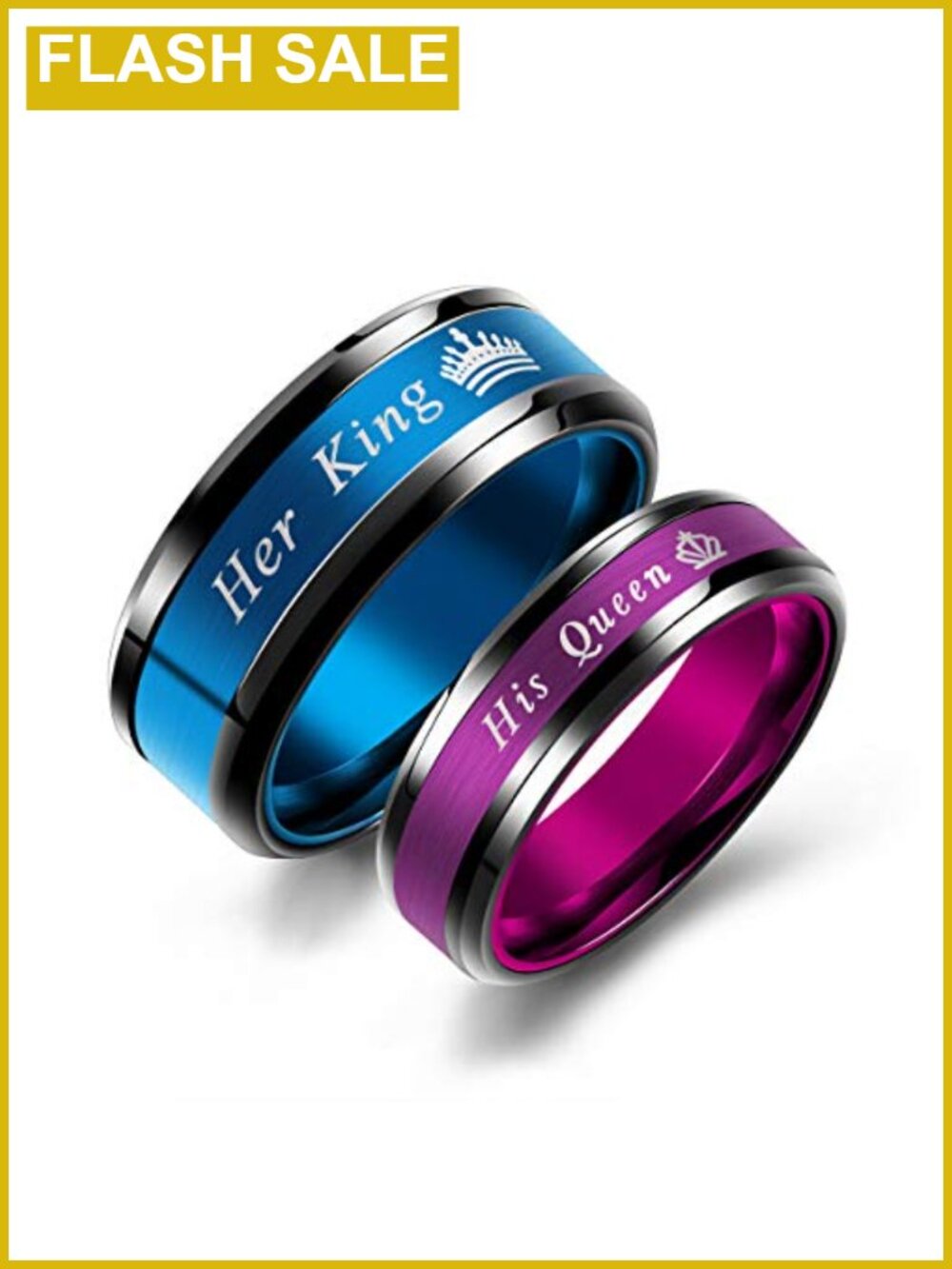 Matching King Queen Couple Ring Set Stainless Steel Wedding Engagement Band 2pcs - Picture 1 of 6